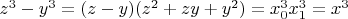 $z^3-y^3=(z-y)(z^2+zy+y^2)=x_0^3x_1^3=x^3$