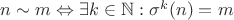 $n\sim m\Leftrightarrow\exists k\in\mathbb{N}:\sigma^{k}(n)=m$