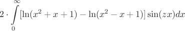 $$2\cdot\int\limits_{0}^{\infty}[\ln(x^2 + x + 1) - \ln(x^2 - x + 1)]\sin(zx)dx$$