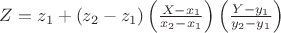 $Z = z_1 + (z_2 - z_1) \left( \frac{X -  x_1 }{x_2 - x_1 } \right) \left( \frac{Y - y_1}{y_2 - y_1} \right)$