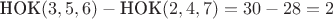 $$\text{HOK}(3,5,6)-\text{НОК}(2,4,7)=30-28=2$$