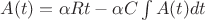 $A(t)=\alpha Rt-\alpha C\int{A(t)dt}$ $A(t)=\alpha Rt-\alpha C\int{A(t)dt}$