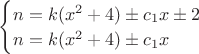 $\begin{cases} 
n=k(x^2+4)\pm c_1x\pm2\\
n=k(x^2+4)\pm c_1x
\end{cases}$