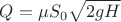 \[Q = \mu S_0 \sqrt {2gH} \]