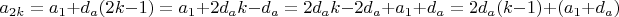 $$a_{2k}=a_1+d_a(2k-1)=a_1+2d_ak-d_a=2d_ak-2d_a+a_1+d_a=2d_a(k-1)+(a_1+d_a)$$