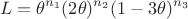$$
L = \theta^{n_1}(2\theta)^{n_2}(1 - 3\theta)^{n_3}
$$
