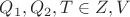 $Q_1, Q_2, T \in Z, V$ $Q_1, Q_2, T \in Z, V$