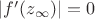 $|f'(z_\infty)|=0$
