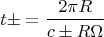 $$t\pm=\frac{2\pi R}{c\pm R\Omega}$$