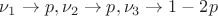 $\nu_1 \to p,\nu_2 \to p, \nu_3 \to 1-2p$