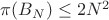 $\pi(B_N) \leq 2N^2$