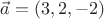 $\vec a=(3,2,-2)$