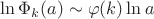 $\ln\Phi_{k}(a)\sim \varphi(k)\ln a$