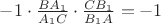 $-1 \cdot \frac{{BA_{1}}}{{A_{1} C}} \cdot \frac{{CB_{1} }}{{B_{1} A}} = - 1$