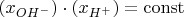 $(x_{OH^-})\cdot(x_{H^+})=\operatorname{const}$