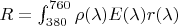 $R=\int_{380}^{760}\rho (\lambda )E(\lambda )r(\lambda )$