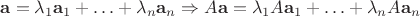 $\mathbf a = \lambda_1\mathbf a_1+\ldots+\lambda_n\mathbf a_n \Rightarrow A\mathbf a = \lambda_1A\mathbf a_1+\ldots+\lambda_nA\mathbf a_n$