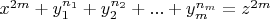 $\[x^{2m}  + y_1^{n_1 }  + y_2^{n_2 }  + ... + y_m^{n_m }  = z^{2m} \]$
