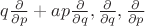 $q\frac{\partial}{\partial p} + ap\frac{\partial}{\partial q}, \frac{\partial}{\partial q}, \frac{\partial}{\partial p}$