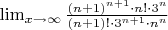 $\lim_{x \to { \infty}}\frac { (n+1)^{n+1} \cdot n! \cdot 3^{n}} {(n+1)! \cdot 3^{n+1} \cdot n^{n}} $