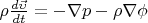 $
\rho \frac{{d\vec \upsilon }}{{dt}} =  - \nabla p - \rho \nabla \phi 
$