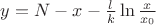 $y = N -x -\frac{l}{k}\ln\frac{x}{x_0}$
