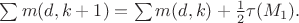 $ \sum m(d,k+1)=\sum m(d,k)+\frac 12 \tau(M_1).$