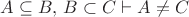 $A\subseteq B,\,B\subset C\vdash A\ne C$