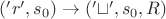 $('r', s_0) \rightarrow ('\sqcup ', s_0, R)$