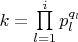 $k=\prod\limits_{l=1}^{i}{p_l^{q_l}}$