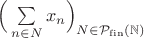$\Bigl(\,\sum\limits_{n\in N}x_n\Bigr)_{N\in\mathcal P_{\rm fin}(\mathbb N)}$