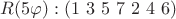 $ R(5\varphi) : (1 \ 3 \ 5 \ 7 \ 2 \ 4 \ 6 )$