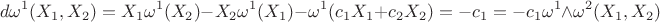 $$d\omega^1(X_1,X_2)=X_1\omega^1(X_2)-X_2\omega^1(X_1)-\omega^1(c_1X_1+c_2X_2)=-c_1=-c_1\omega^1\wedge\omega^2(X_1,X_2)$$