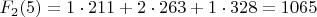 $F_{2}(5)=1\cdot211+2\cdot263+1\cdot328=1065$