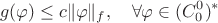 $$ g(\varphi) \leq c \| \varphi \|_f,\quad \forall \varphi\in (C_0^0)^*$$