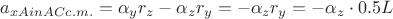 $a_{xA in AC c.m.} = \alpha _y r_z - \alpha _z r_y = - \alpha _z r_y = - \alpha _z \cdot 0.5L$