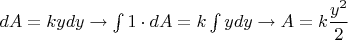 $dA=kydy \to \int 1\cdot dA=k\int ydy \to A=k\dfrac{y^2}{2}$