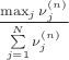 $
\frac{\max_j\nu_j^{(n)}}{\sum\limits_{j=1}^N\nu_j^{(n)}}
$