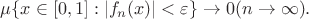 $\mu\{x \in [0,1] : |f_n(x)| < \varepsilon\} \to 0 Ё(n \to \infty).$