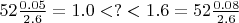 $52\frac{0.05}{2.6}=1.0 < ? < 1.6=52\frac{0.08}{2.6}$