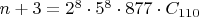 $n+3 = 2^8 \cdot 5^8 \cdot 877 \cdot C_{110}$