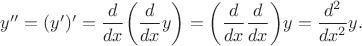 $y''=(y')'=\dfrac{d}{dx}\biggl(\dfrac{d}{dx}y\biggr)=\biggl(\dfrac{d}{dx}\dfrac{d}{dx}\biggr)y=\dfrac{d^2}{dx^2}y.$