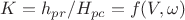 $K=h_{pr}/H_{pc}=f(V,\omega)$