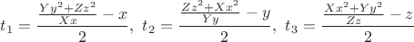 $ t_1=\dfrac{\frac{Yy^2+Zz^2}{Xx}-x}{2},\ t_2=\dfrac{\frac{Zz^2+Xx^2}{Yy}-y}{2},\ t_3=\dfrac{\frac{Xx^2+Yy^2}{Zz}-z}{2}$