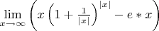 $\lim\limits_{x \to \infty}\left(x\left(1+\frac{1}{|x|}\right)^{|x|}-e*x\right)$
