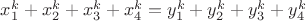 $x_1^k+x_2^k+x_3^k+x_4^k=y_1^k+y_2^k+y_3^k+y_4^k$