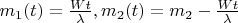 $m_1(t)=\frac{Wt}{\lambda},
m_2(t)=m_2-\frac{Wt}{\lambda}$