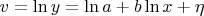 $v=\ln y= \ln a+b\ln x+\eta$