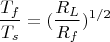 $$\frac {T_f}{T_s}=(\frac {R_L}{R_f})^{1/2}$$