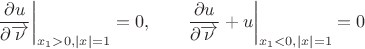 $$ \frac{\partial u}{\partial \overrightarrow \nu}\bigg |_{x_1 > 0, |x|=1}=0,\qquad \frac{\partial u}{\partial \overrightarrow \nu}+u\bigg |_{x_1 < 0, |x|=1}=0$$